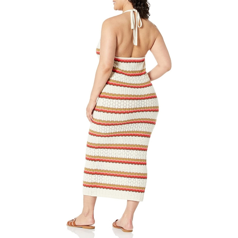 The Drop Jayla Crochet Halter Midi Dress Birch 3X Cotton Cover Up NWOT - Picture 2 of 10